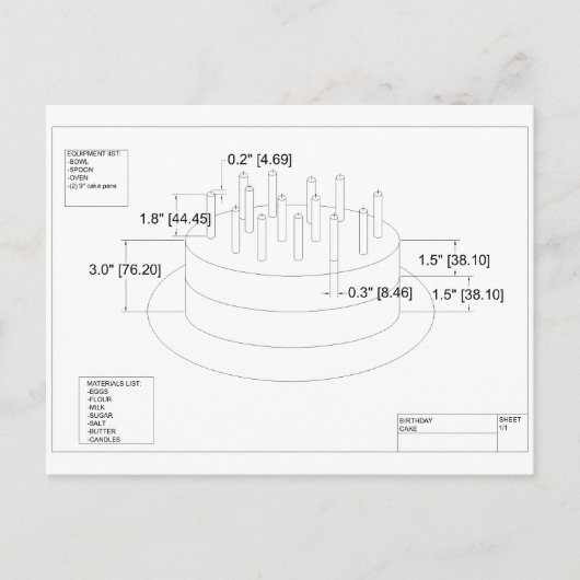 Het 'Birthday Cake'-plan van de ingenieur Briefkaart (Voorkant)