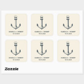 Het blauwe anker | Bruiloft Monogram Vierkante Sticker (Vel)