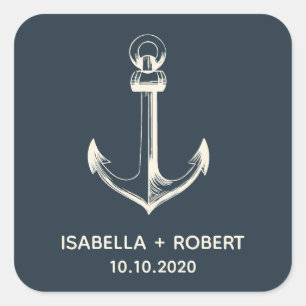 Het blauwe anker   Bruiloft Monogram Vierkante Sticker