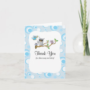 Het blauwe Baby shower van de Uil van het Baby Bedankkaart