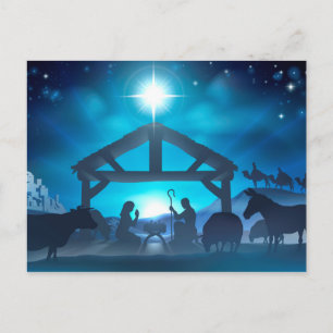 Het blauwe Briefkaart van Kerstmis van de Geboorte