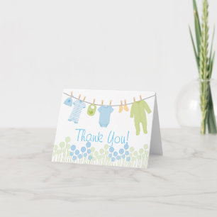 Het blauwe en Groene Kleine Baby van Kleren Bedankkaart