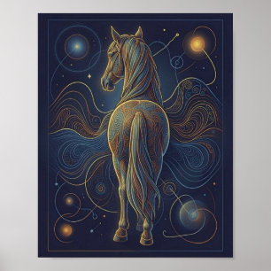 Het blauwe fractale paard - vooruitkijkend poster
