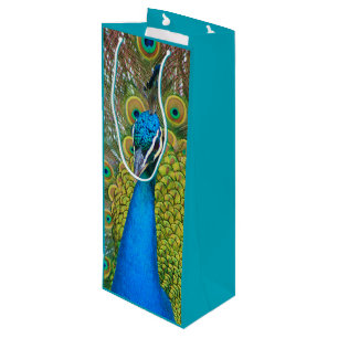 Het Blauwe Hoofd van de pauw met en de Kleurrijke Wijn Cadeautas