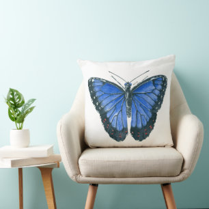 Het blauwe Morpho vlinderwaterverf schilderen Kussen