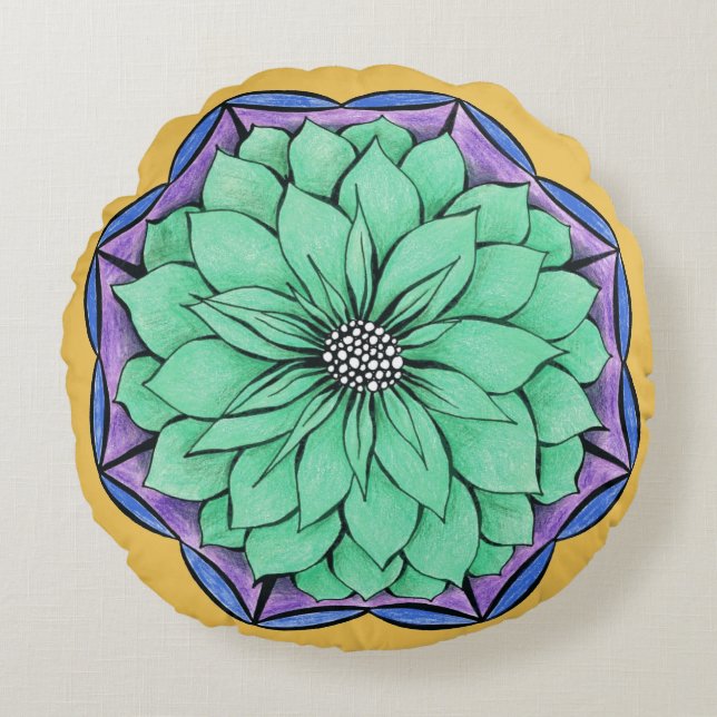 Het BLAUWE Ontwerp van POINSETTIA Rond Kussen (Voorkant)