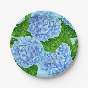 Het blauwe patroon van hydrangea papieren bordje