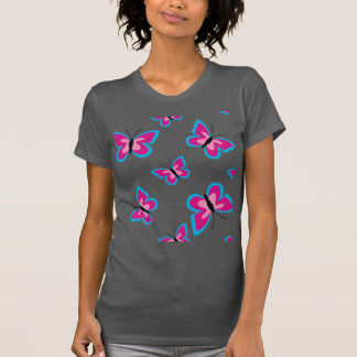 Het blauwe rand roze vlinderpatroon t-shirt