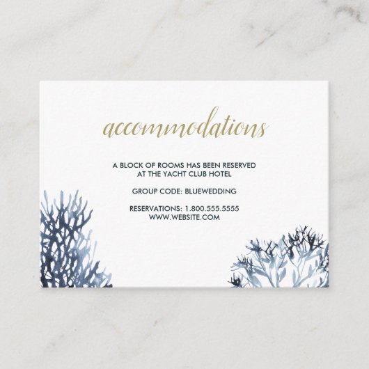 Het blauwe rif | Bruiloft hotelaccommodatie Informatiekaartje (Voorkant)