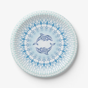 Het Blauwe Wit van Mandala van dolfijnen Papieren Bordje