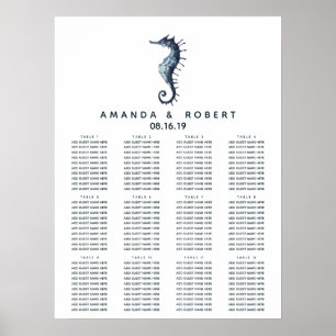 Het blauwe zeepaard Nautical Wedding Seating Cha Poster