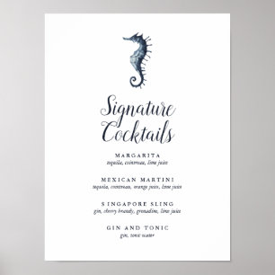 Het blauwe zeepaard Signature Cocktail Menu Sign Poster