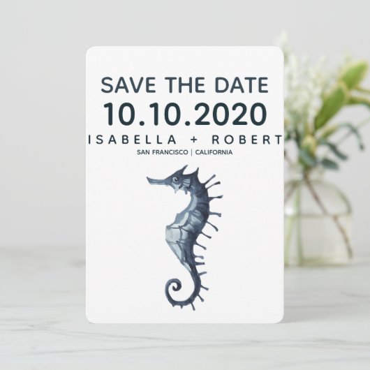 Het blauwe zeepaardje | Bruiloft Bewaar de datum Save The Date (Staand voorkant)