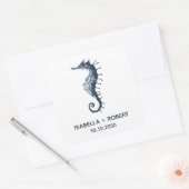 Het blauwe zeepaardje | Bruiloft Monogram Vierkante Sticker (Envelop)