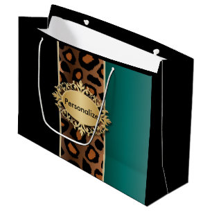 Het blauwgroen en Zwarte Patroon van de Luipaard Large Cadeauzakje