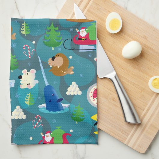 Het Blauwgroen Patroon van Elf en van Karakters be Theedoek (Quarter Fold)