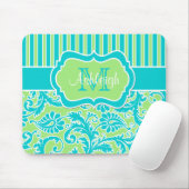 Het blauwgroene Witte Gestreepte Monogram Mousepad Muismat (Met muis)