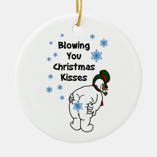 Het blazen van kerstkisses keramisch ornament (Voorkant)