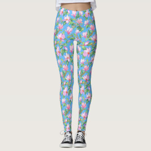 Het bloeien van magnolia op hemelblauw leggings