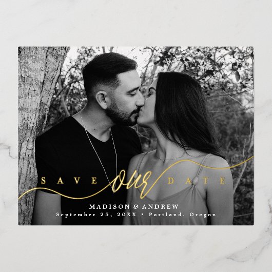 Het bloeiende Manuscript van de Liefde sparen de D Folie Uitnodiging Briefkaart (Voorkant)