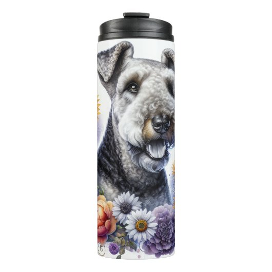 Het bloemenavontuur van de Airedale Terrier Thermosbeker (Voorkant)