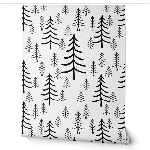 Het bos door de bomen Minimalistische Cabincore Behang