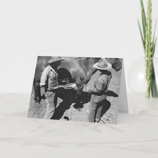 Het brandmerken van paarden met het hooivorkmerk kaart (Voorkant)