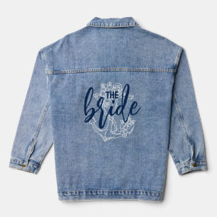 Het Bride Blue Script Typografie Wit Anker Denim Jacket