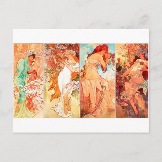 Het  briefkaart van de Seizoenen Mucha (Voorkant)