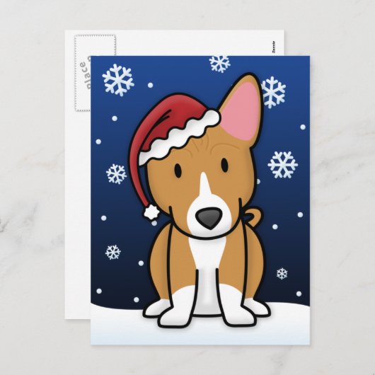 Het Briefkaart van Kerstmis van Basenji van Kawaii (Voorkant / Achterkant)