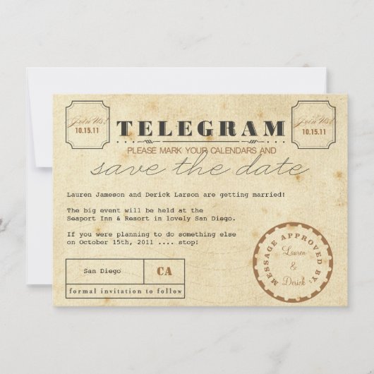 Het Briefkaart van Telegram sparen de Datum (Voorkant)