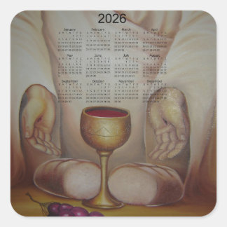 Het Brood des Levens: Heilige Eucharistie 2026 Kal Vierkante Sticker
