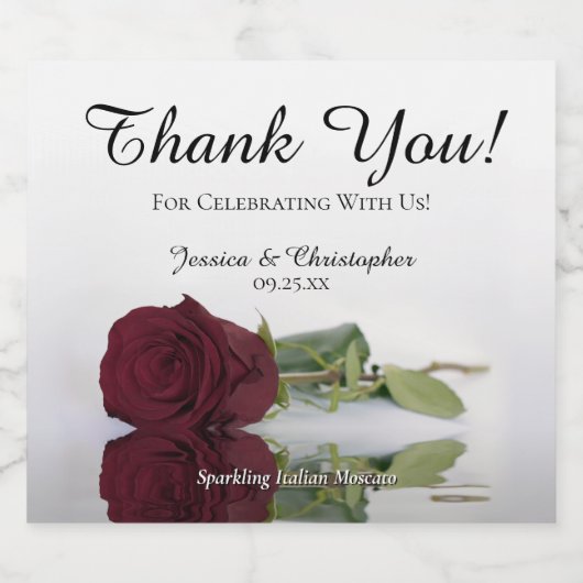Het Burgundy Roos Wedding weerspiegelen Dank je we Sparkling Wijnetiket (Enkel label)