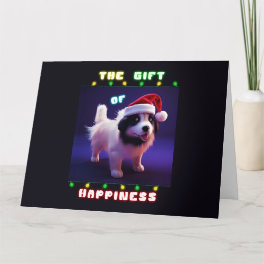 Het cadeautje van geluk puppy 25 december kerstmis bedankkaart (Voorkant)