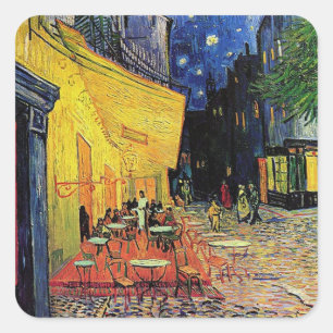 Het caféterras op de place du forum, Arles, op Vierkante Sticker