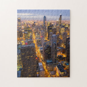Het centrum van Chicago skyline bij schemering Legpuzzel