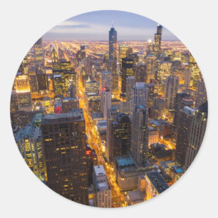Het centrum van Chicago skyline bij schemering Ronde Sticker