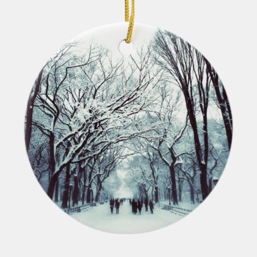 het centrum van het park in de winter keramisch ornament (Voorkant)