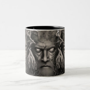 Het civiele gezicht van de oude demon tweekleurige koffiemok