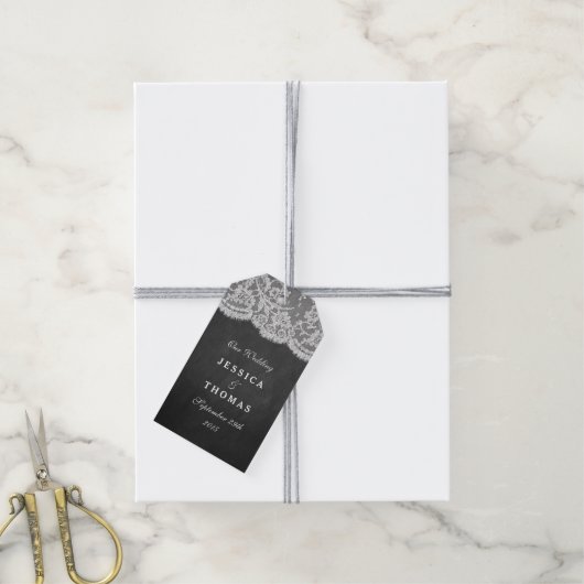Het Collectie Chalkboard en Lace Wedding Cadeaulabel (Met Touw)