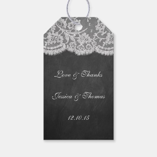 Het Collectie Chalkboard en Lace Wedding Cadeaulabel (Voorkant)