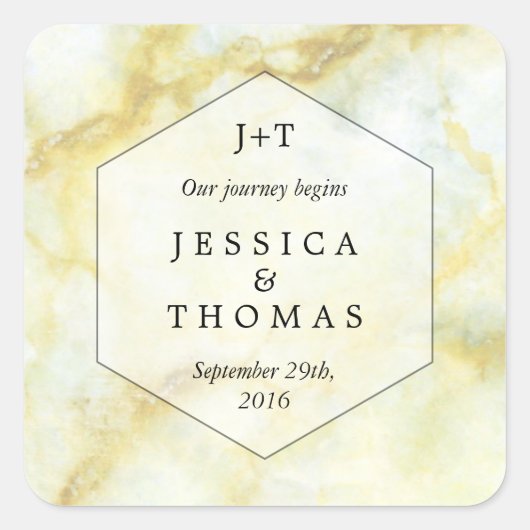 Het Collectie Elegant Marble Effect Wedding Vierkante Sticker (Voorkant)