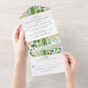 Het Collectie Greenery & Gold Wedding All In One Uitnodiging
