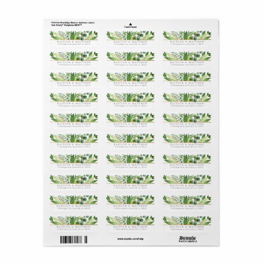 Het Collectie Greenery & Gold Wedding Etiket (Full Sheet)