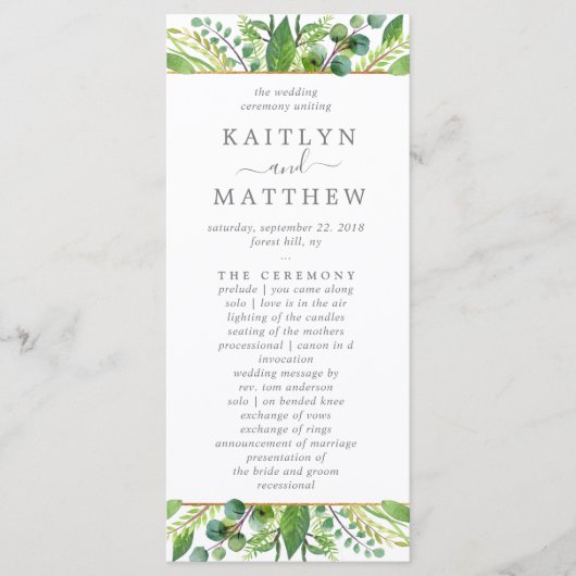 Het Collectie Greenery & Gold Wedding Programma (Voorkant)