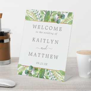 Het Collectie Greenery & Gold Wedding Reclamebord Met Voetstuk