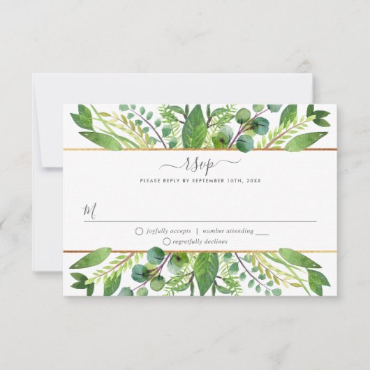 Het Collectie Greenery & Gold Wedding RSVP Kaartje (Voorkant)