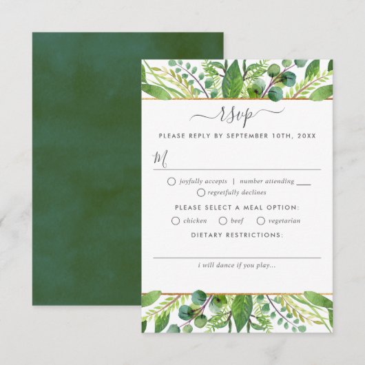 Het Collectie Greenery & Gold Wedding RSVP Kaartje (Voorkant / Achterkant)