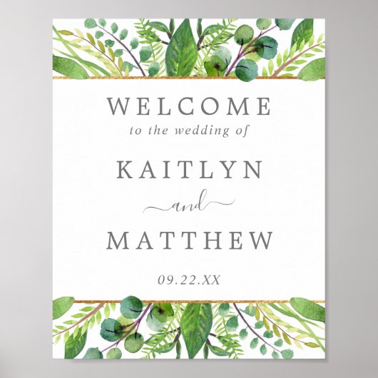 Het Collectie Greenery & Gold Wedding Welkom Poster (Voorkant)