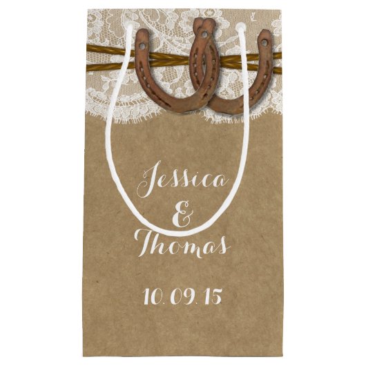 Het Collectie Kraft, Lace en Hoefijzer Wedding Klein Cadeauzakje (Voorkant)